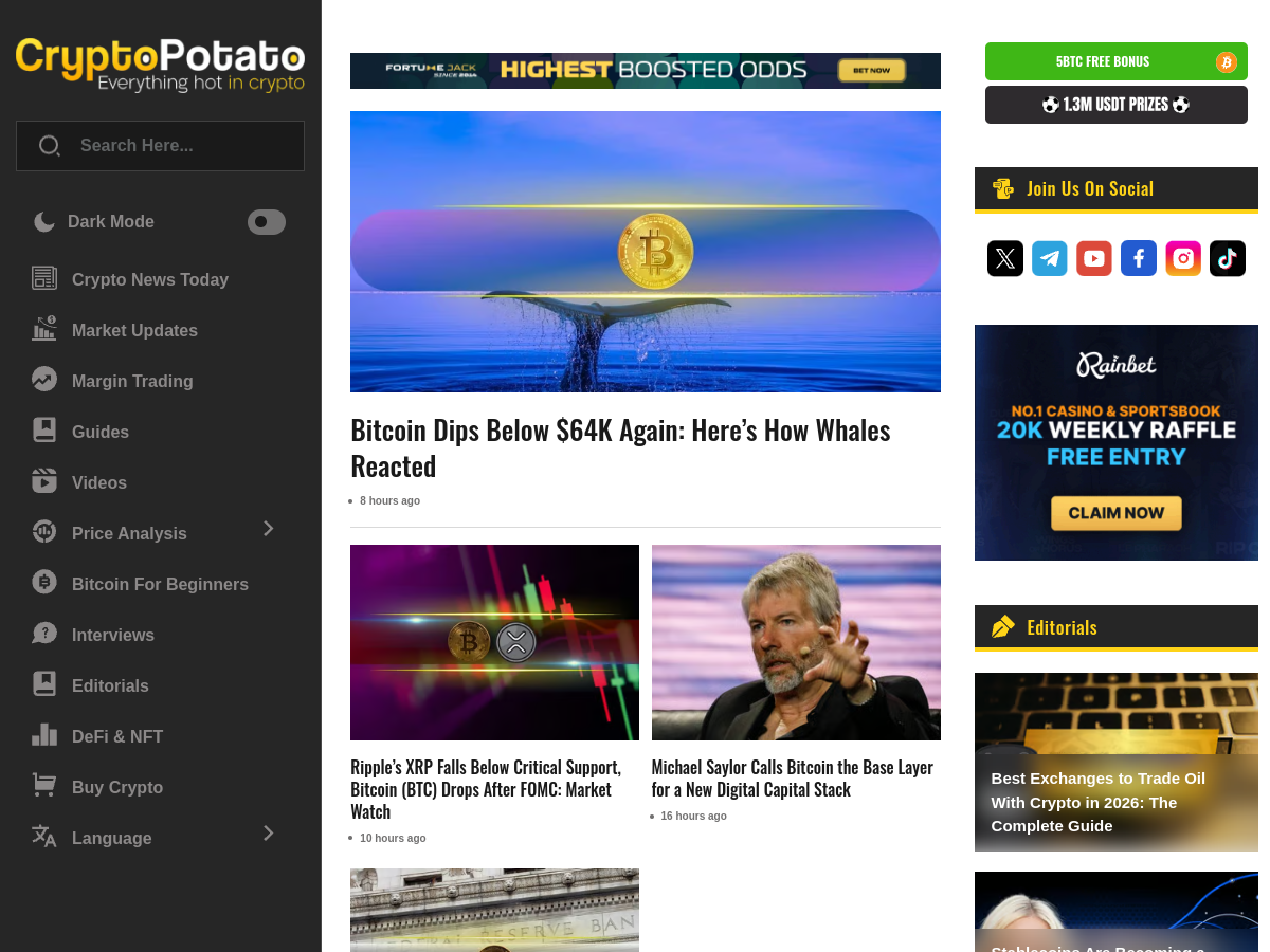 CryptoPotato homepage screenshot