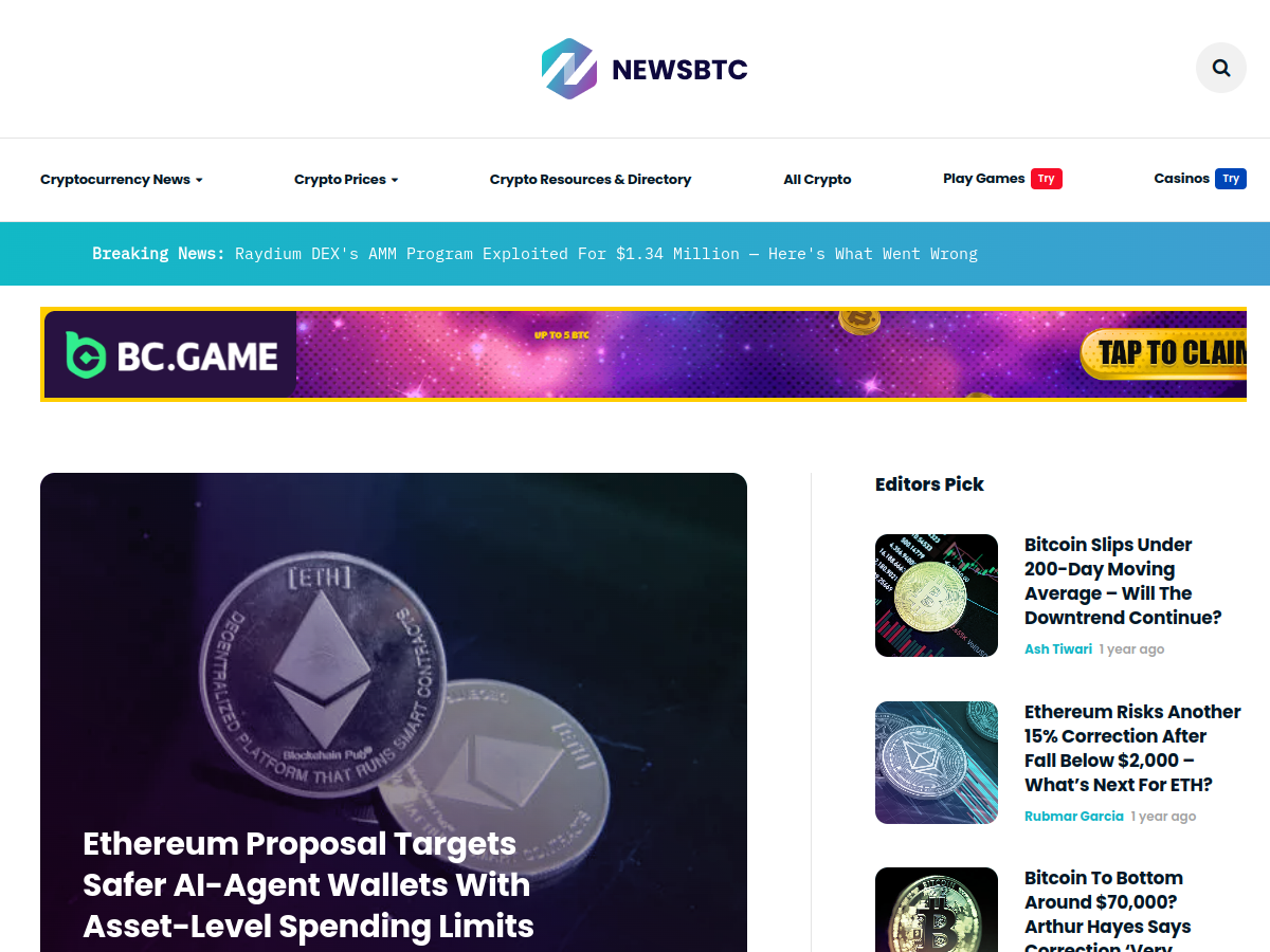 NewsBTC homepage screenshot